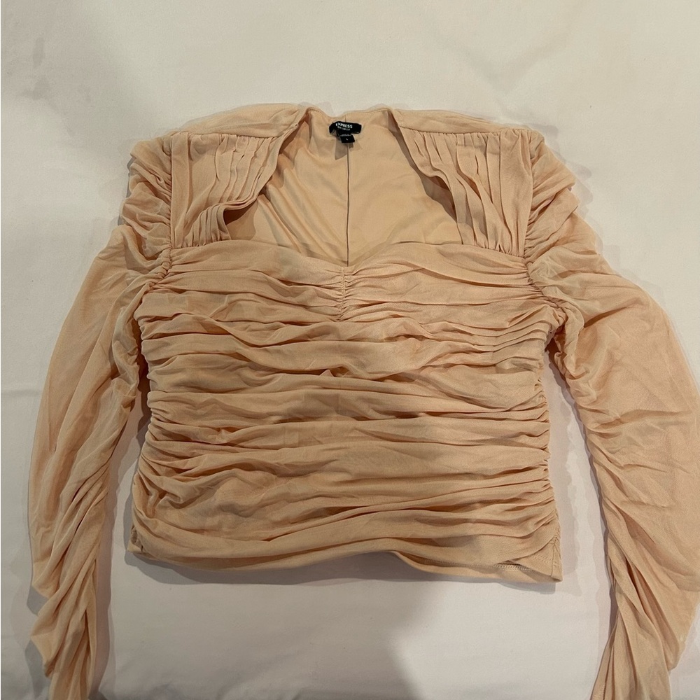 Express Ruched Pink Long Sleeve Top